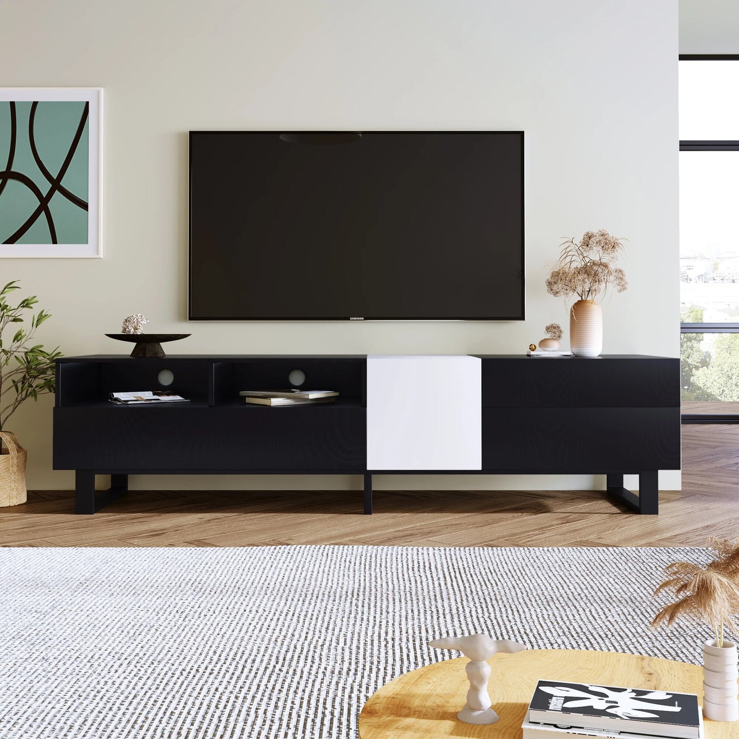 Double Storage TV Stand Console Table