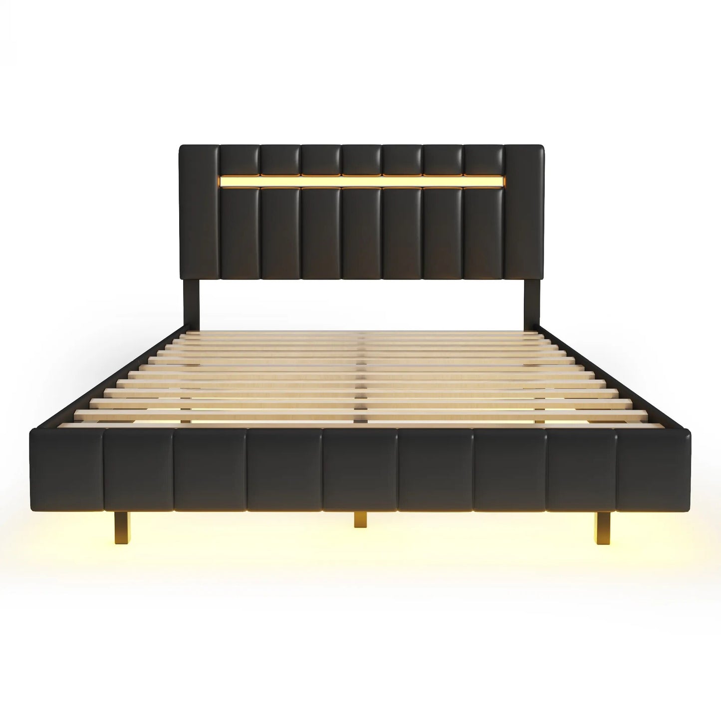 Queen Size Floating Bed Frame with LED Lights