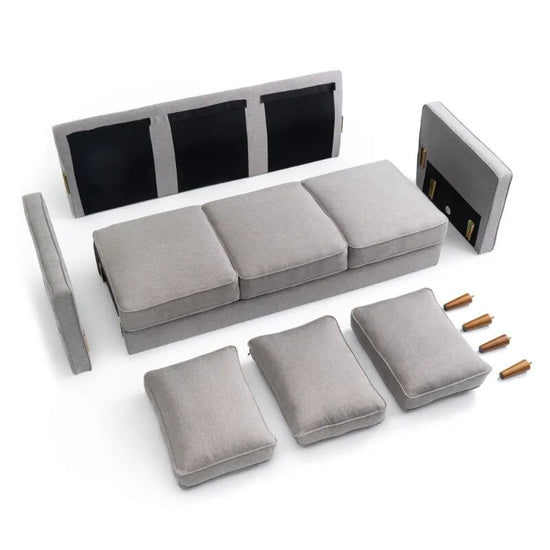 Upholstered Fabric Sofa with Armrest Pocket