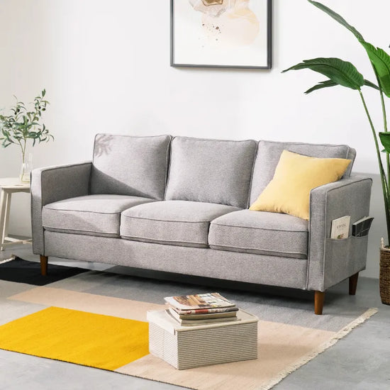 Upholstered Fabric Sofa with Armrest Pocket