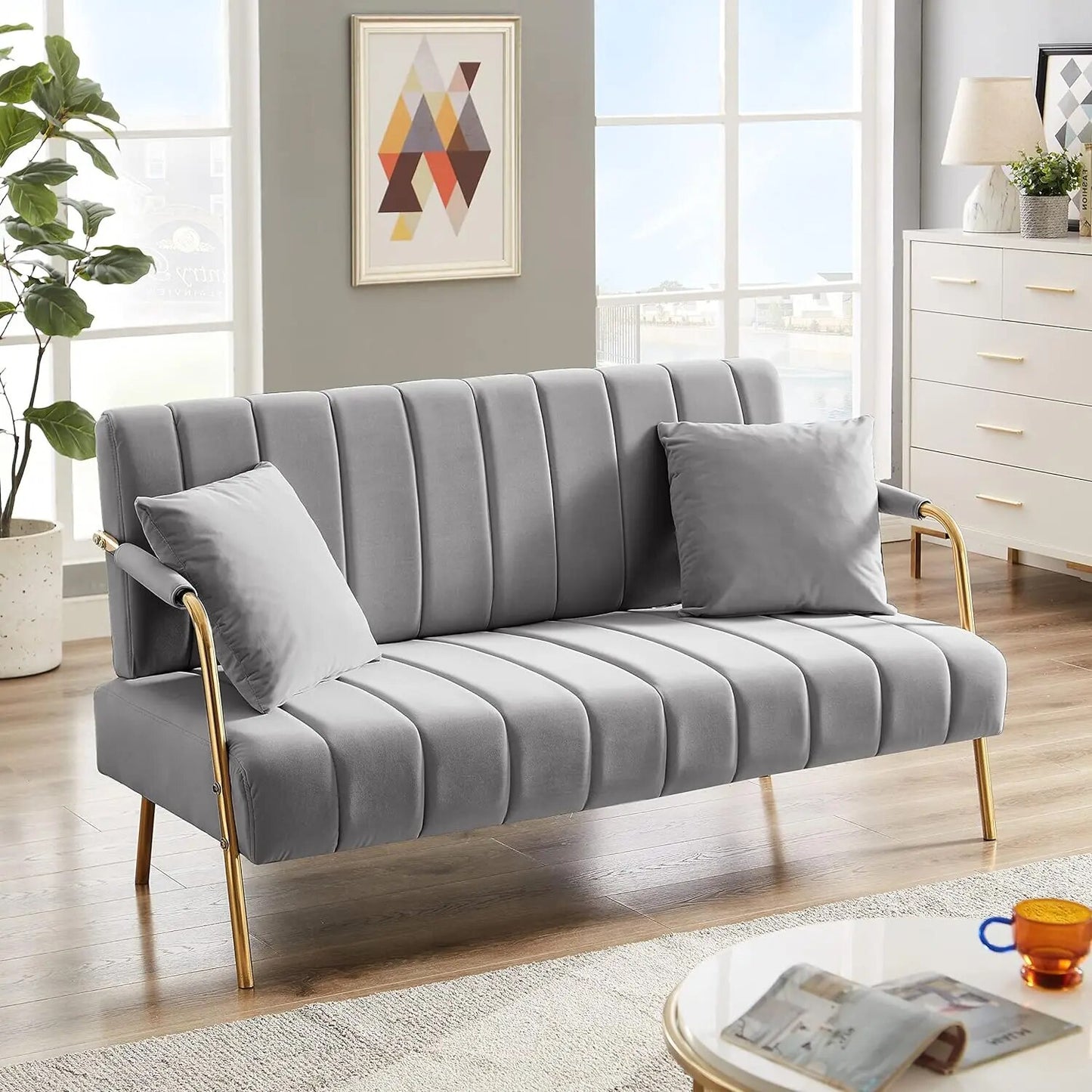 Velvet Upholstered Tufted Futon Sofa