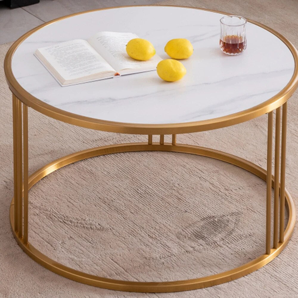 Marble Top White & Gold Round Coffee Table