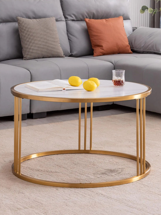 Marble Top White & Gold Round Coffee Table