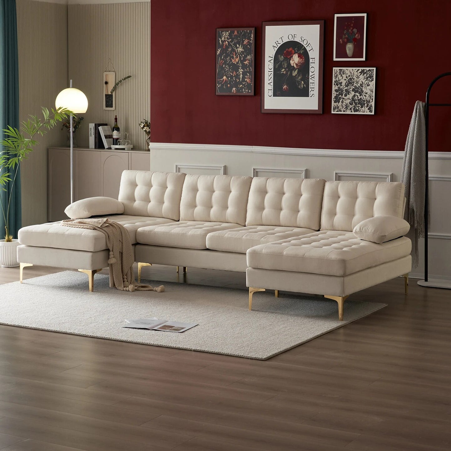 -shaped Sectional Beige Sofa