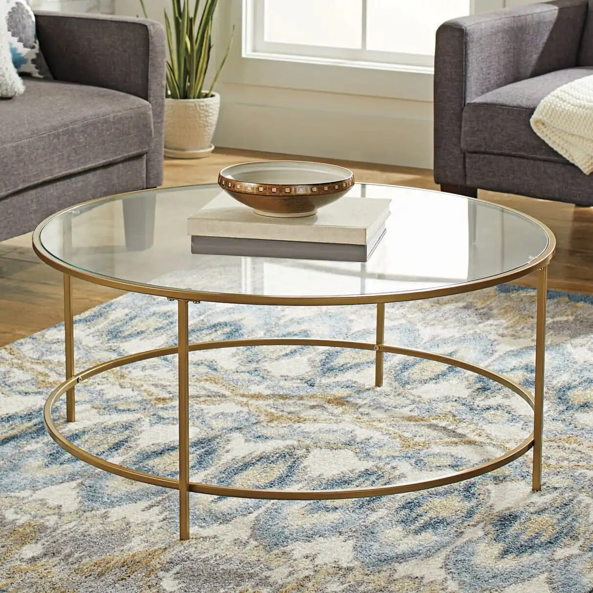 Round Gold Finish Coffee Table