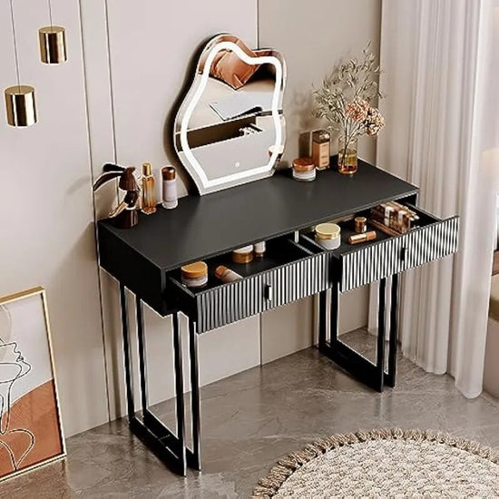 Black Vanity Desk with Touch Screen Mirror