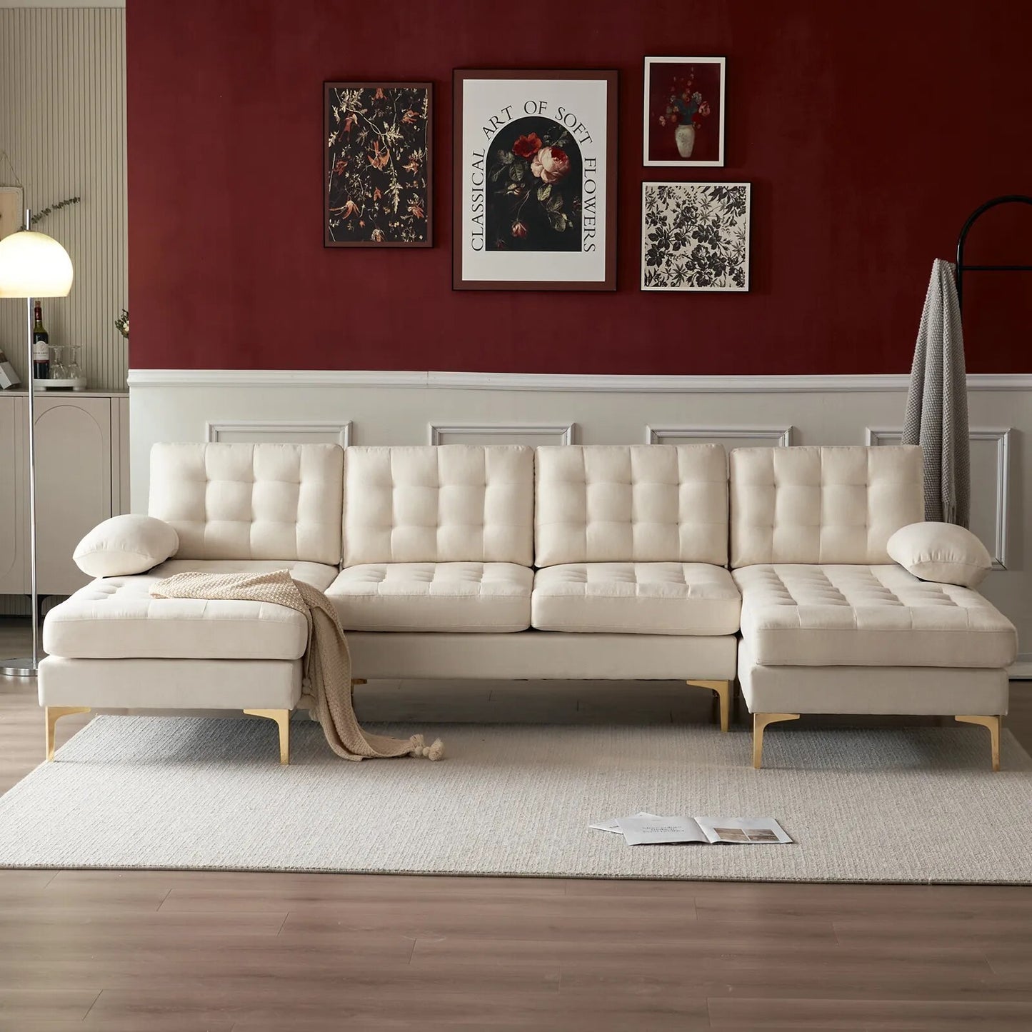 -shaped Sectional Beige Sofa