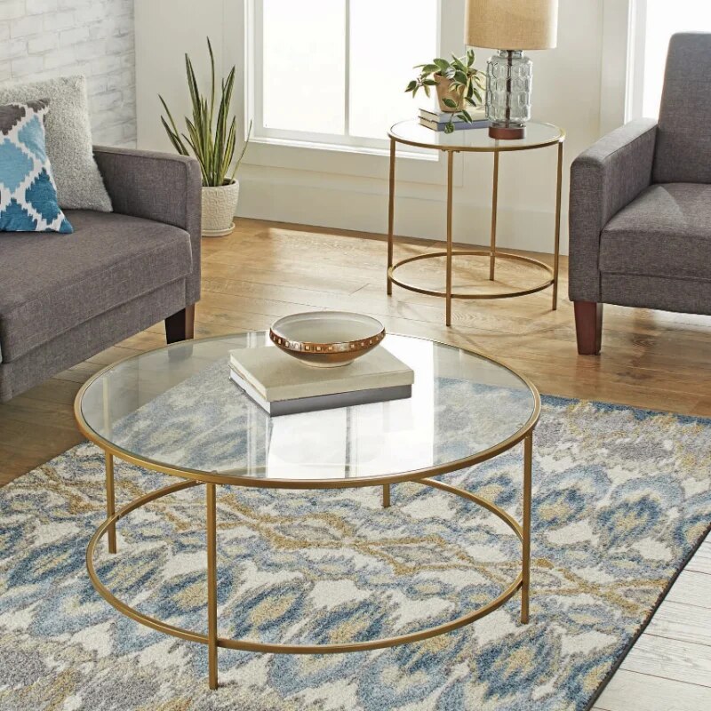 Round Gold Finish Coffee Table