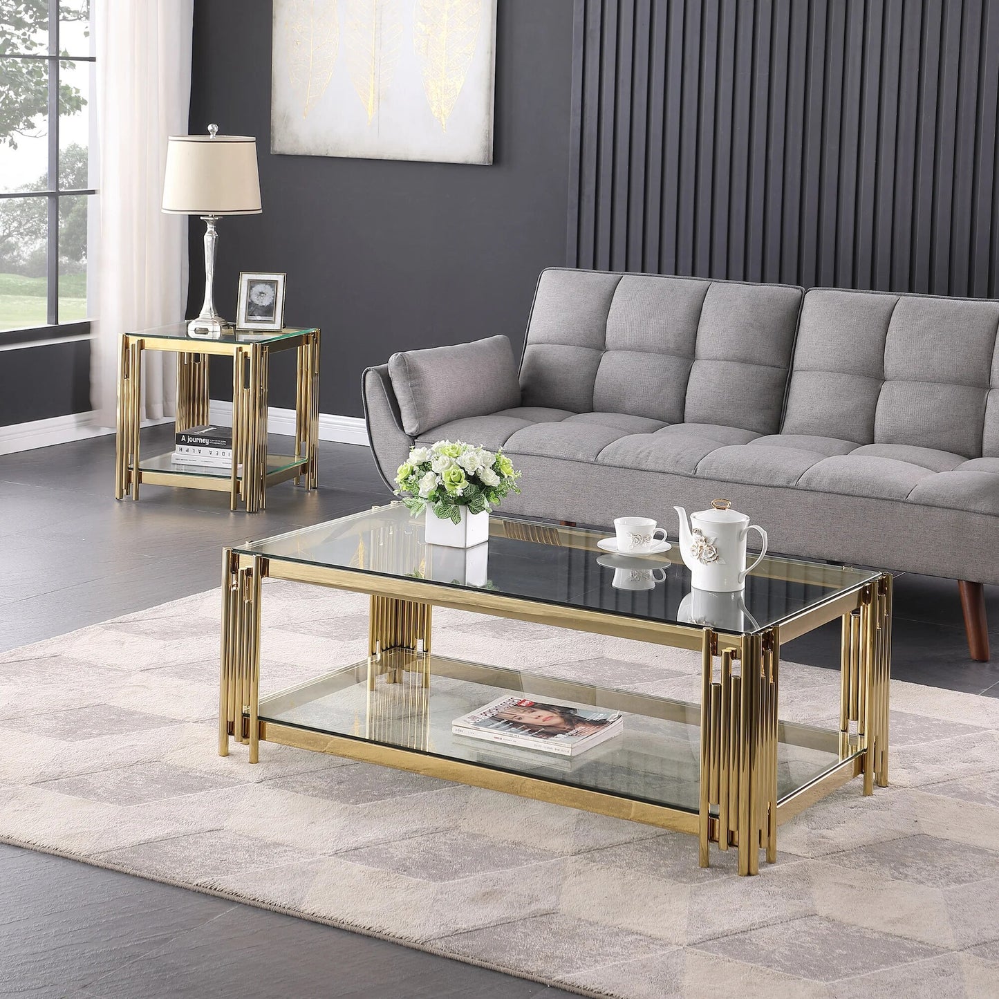 Glass Top Rectangular Coffee Table