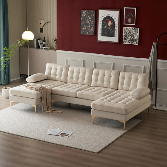 -shaped Sectional Beige Sofa