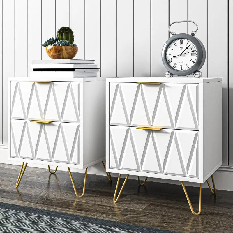 Modern 2 Drawers Nightstand Set