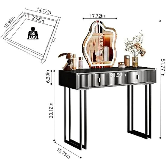 Black Vanity Desk with Touch Screen Mirror