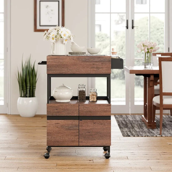 Rolling Kitchen Island with Storage Cabinet