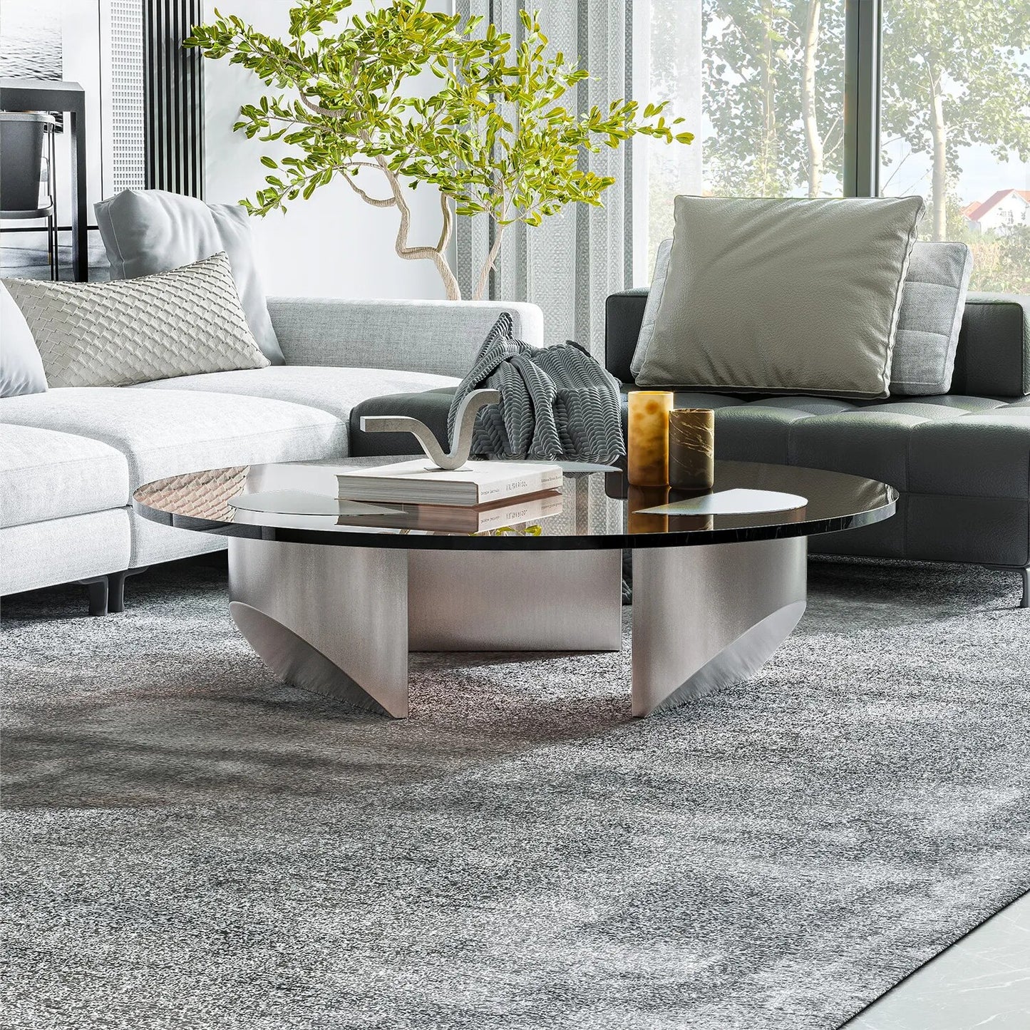 Round Polished Glass Coffee Table