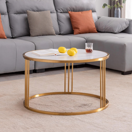 Marble Top White & Gold Round Coffee Table