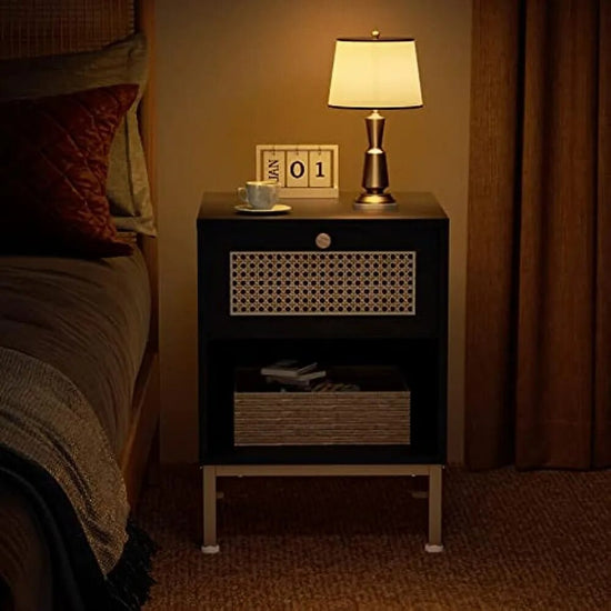 2 PCS Rattan Bedside Tables Set